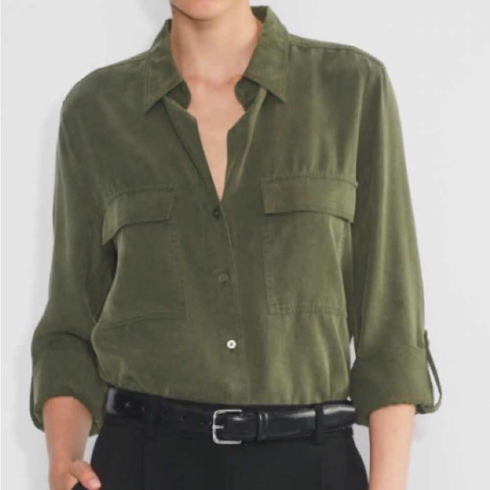Aritzia Babaton Olive Green Button-Up Shirt